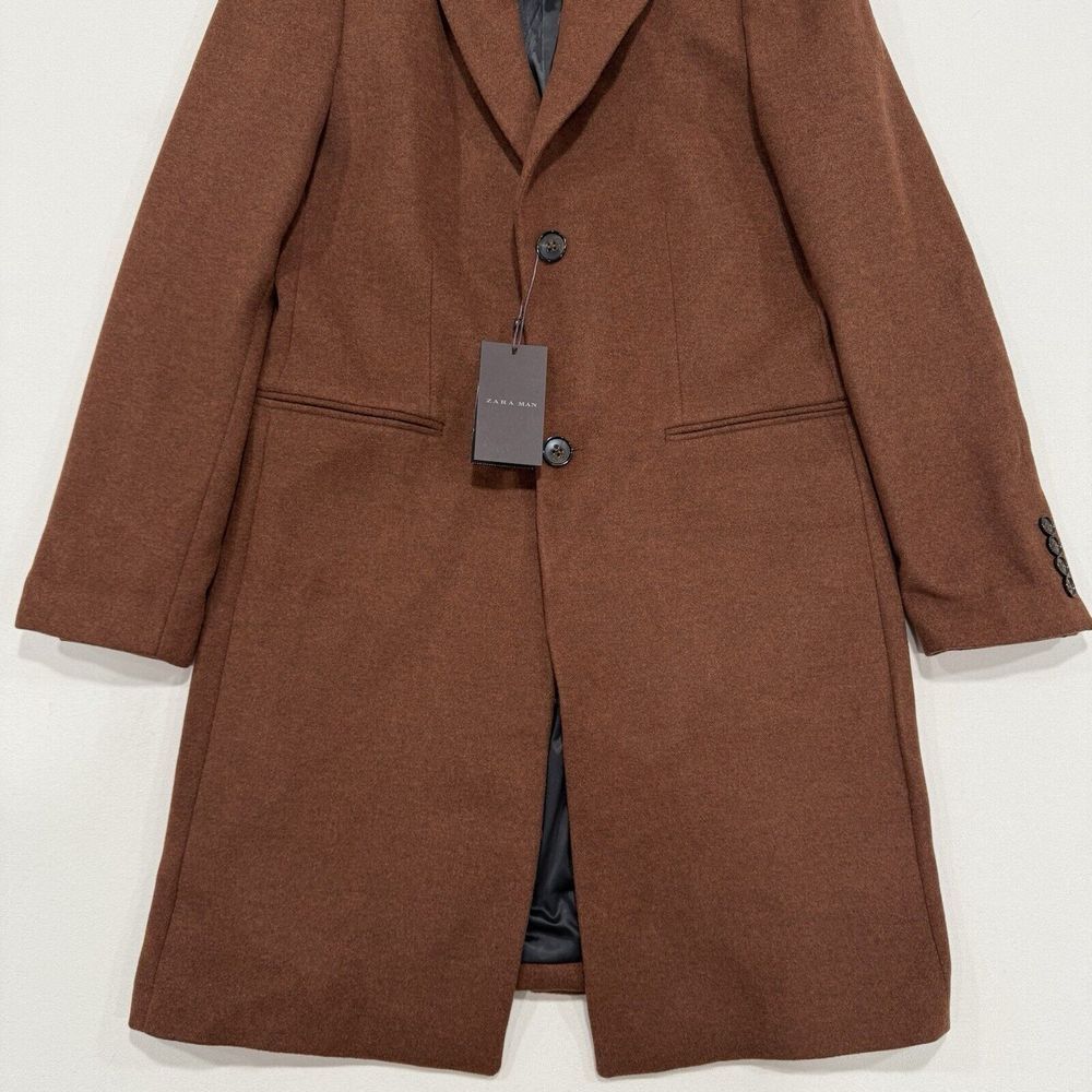 Zara Man Wool Blend Coat Brown Men's L - Picture 4 of 12